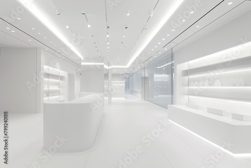 Minimalistic White Gallery  Luxury Showcase Space with Highlighted Displays