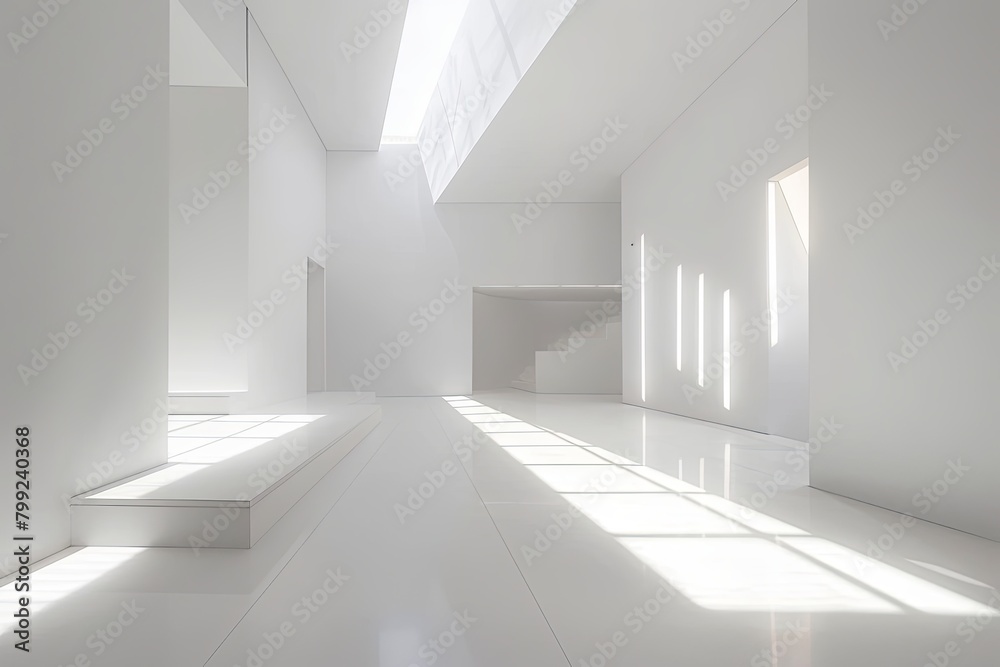 Obraz premium Space Geometrics: A Modern White Clean Room Gallery of Light Installations