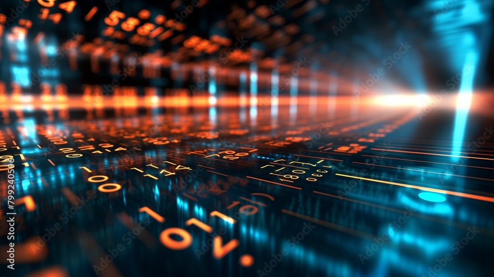 Abstract Vision of Data Streaming in Digital Space With Binary Code and Light Effects Abstract Vision of Data Streaming in Digital Space With Binary Code and Light Effects