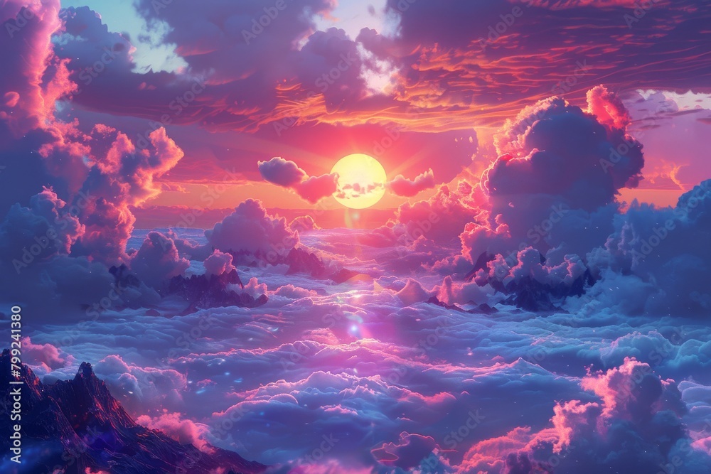 A beautiful sky with a large sun and a lot of clouds A beautiful sky with a large sun and a lot of clouds