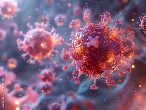 Intense 3D Illustration of Biological Cells and Viruses