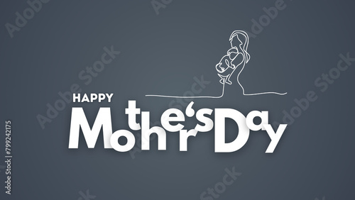 Mother's Day postcard. Happy Mother's Day vector greeting cards on a grey background. Continuous one-line drawing. The two hold her baby—anabstract mother with a child in continuous one-line drawing.