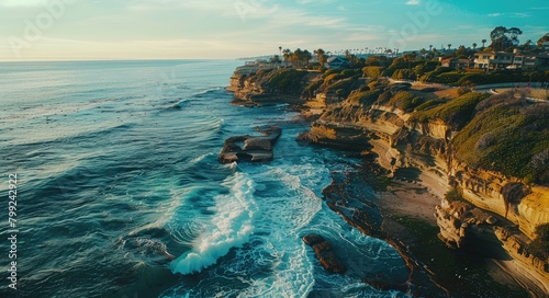 Drone View of Water Splashing on Rocks and Beach at  Nature Park: Landscape © Serhii