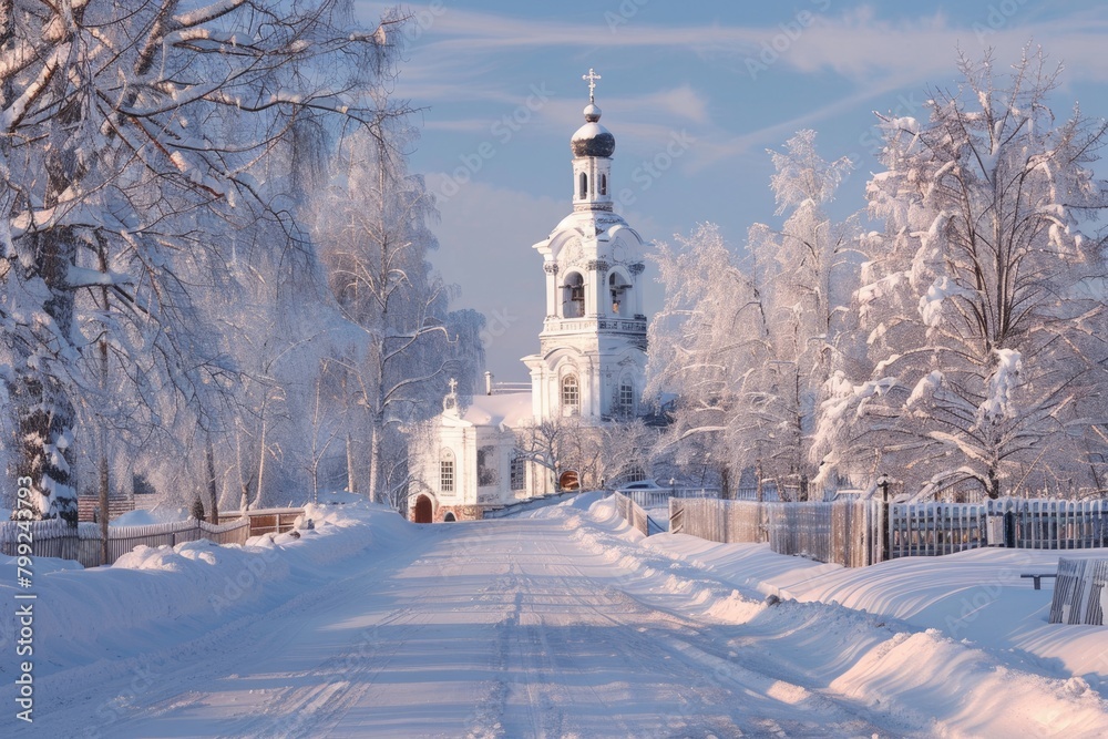The Presentation of the Lord: A Majestic Winter View of Church amidst Snow-capped The Presentation of the Lord: A Majestic Winter View of Church amidst Snow-capped