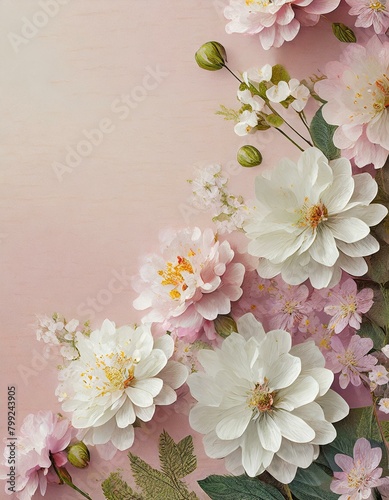 Elegant Blossoming Flowers on a Soft Pink Background
