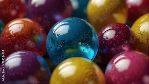 Colored glass balls yellow, white, blue, red, pink, purple and magenta colors.
