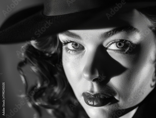 Classic Film Noir Portrait of a Beautiful Woman in Black and White - Actress or Model