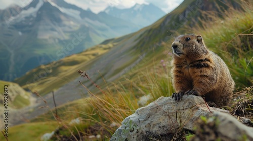 Wild Alpine Marmot on Brown Rocky Terrain amidst Serpentine Paths of Grossglockner Road - A Cute