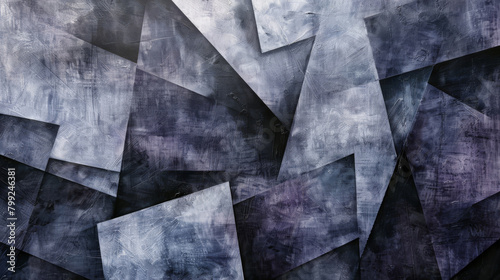 Modern art showcasing a composition of geometric forms in blue and grey tones