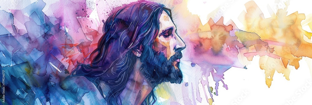 Jesus Christ in Watercolor: A Beautiful Christian Art Painting for Religious Background