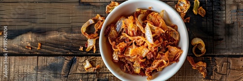 Crispy Fried Shallots for Garnishing: Deliciously Aromatic and Crunchy Decoration on Wooden Board