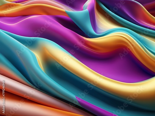 The colorful background of silk fabric, smooth and shiny like a rainbow  photo