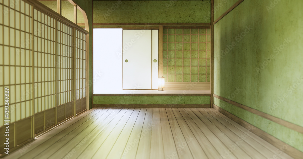 Fototapeta premium Green Empty room, original Japanese style mixed with modern minimal.