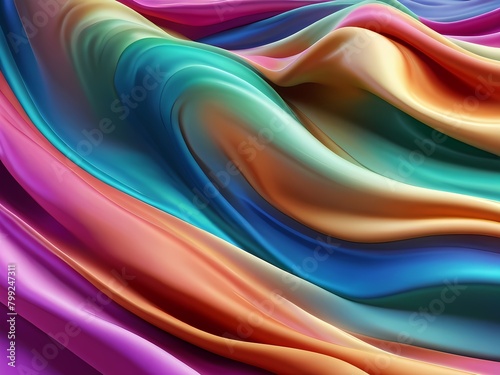 The colorful background of silk fabric, smooth and shiny like a rainbow  photo