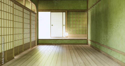 Green Empty room  original Japanese style mixed with modern minimal.