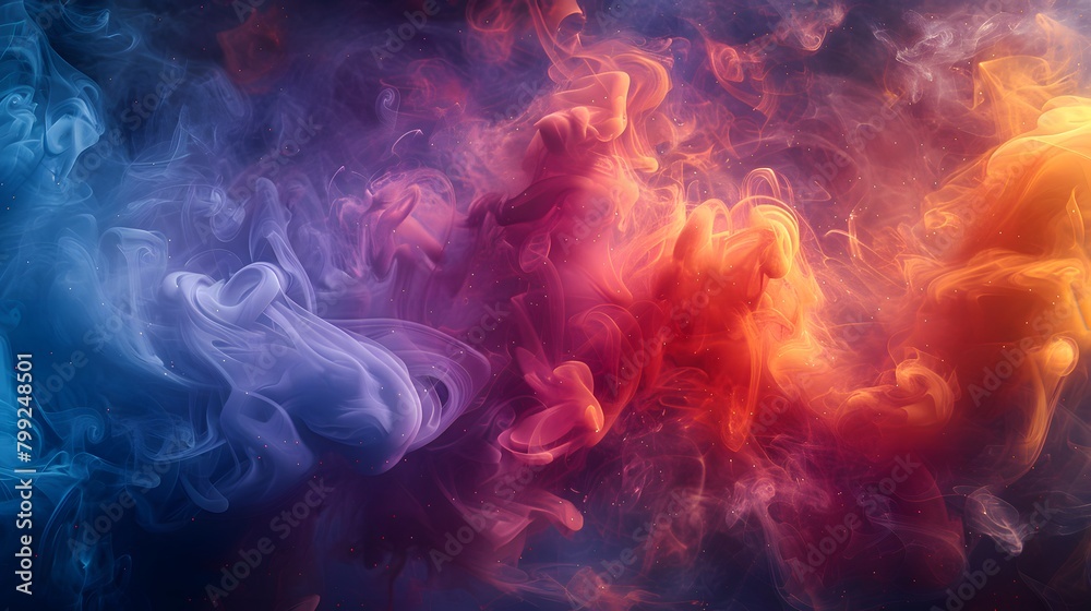 Visualize a dynamic and vibrant scene created from colorful smoke background