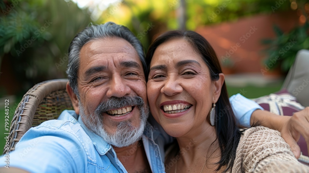 Retirement vacation in Spain: relax, grin, and elderly couple selfie on outside couch. Happy, communication, senior man and woman with memories photo, streaming, and social app Retirement vacation in Spain: relax, grin, and elderly couple selfie on outside couch. Happy, communication, senior man and woman with memories photo, streaming, and social app