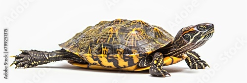 Isolated Common Box Turtle on White Background - Cut-out Animal Looking Away with Green Isolated