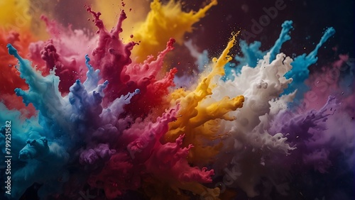 Colors splashed in the air  yellow  white  blue  red  pink  purple and magenta colors