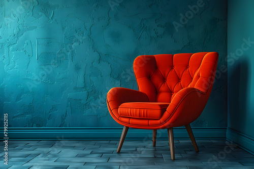 Cozy Minimalist Living Room with Orange and Teal Accents photo