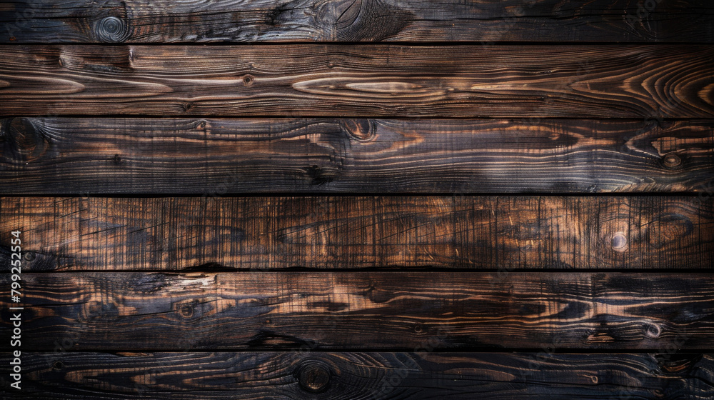 High-resolution image of dark-stained wooden planks with rich textures