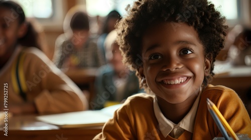 A Boy Smiling in Classroom