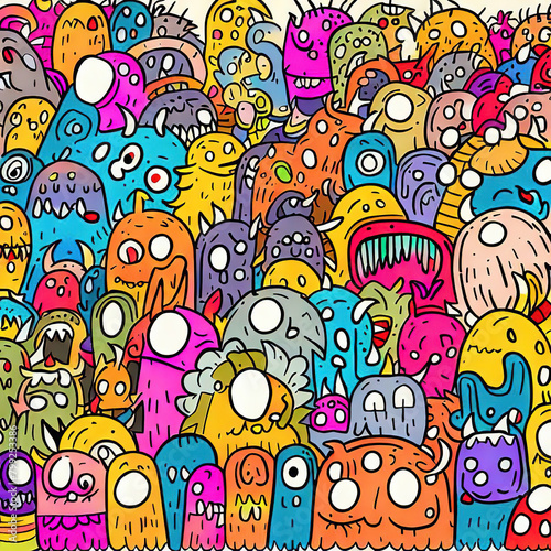 Many monsters  doodle art style  colorful  illustration generated by Ai