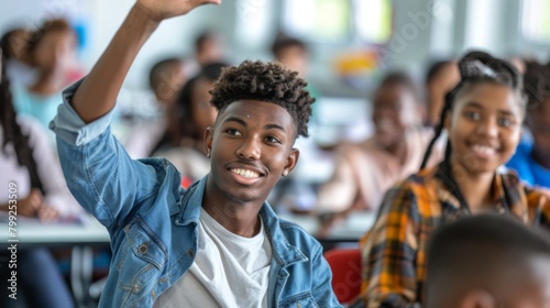 A Young Student Raising Hand