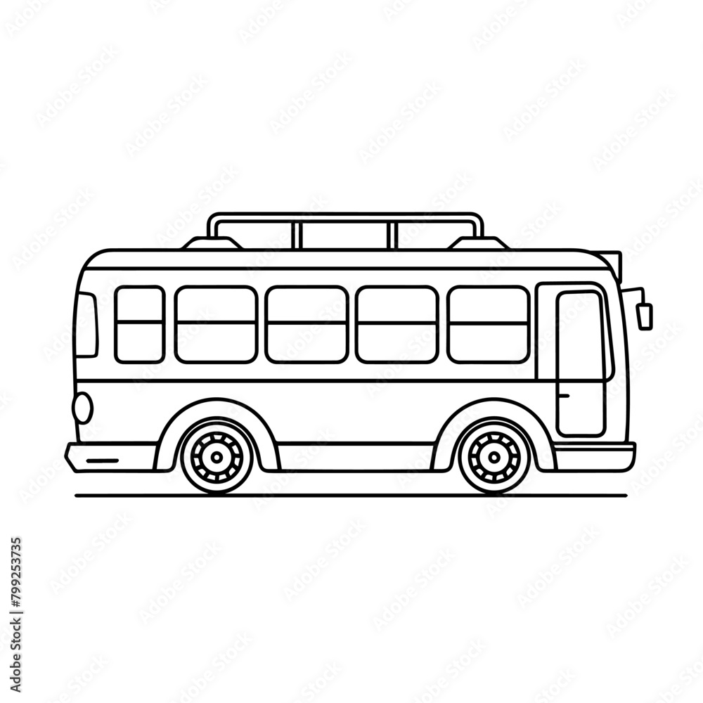 Simple vector line art of a classic bus, ideal for public transport concepts.