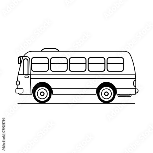 Black and white vector of a classic bus design, simple and iconic.