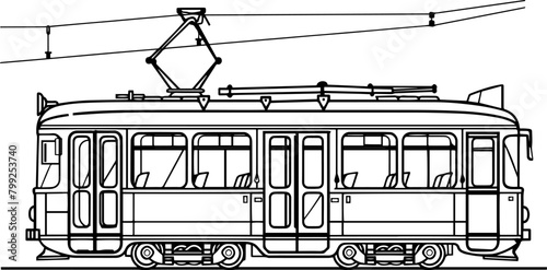 Monochrome vector illustration of a classic tram.