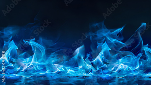 Capturing the dance of blue flames in an abstract image with space for text on a dark background