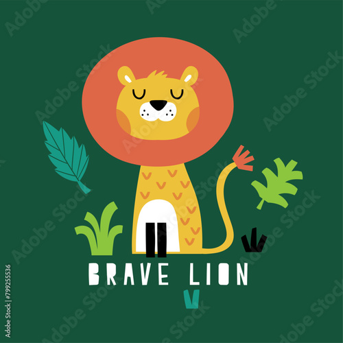 brave lion vector drawing as vector for tee print