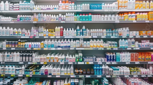 Shelves Laden with Pharmacy Products photo