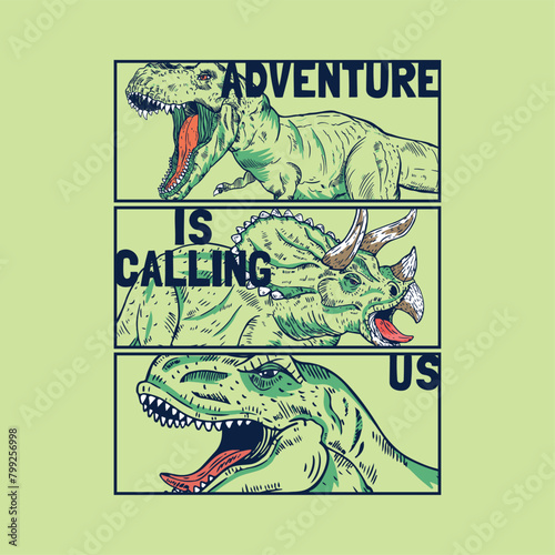 graphic design with dinosaurs sketch with typo as vector for textile print