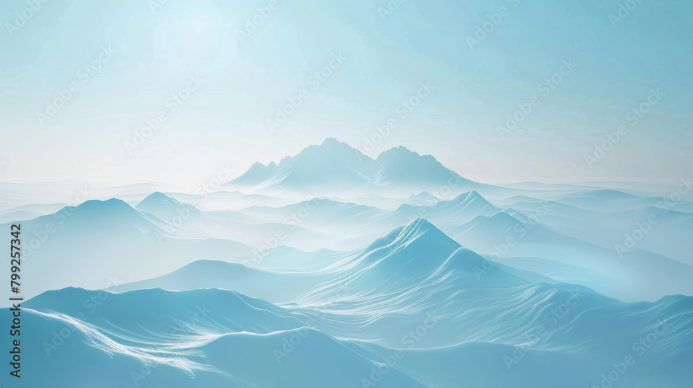 Tranquil scene of gentle snow-covered peaks under a soft blue sky