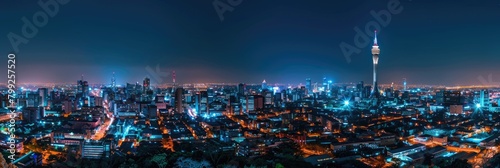 Night Cityscape. Urban Skyline with Architecture and Buildings in