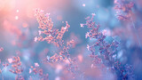 Soft periwinkle particles drift lazily amidst a blurred background, evoking a sense of dreamy calm and serene beauty.