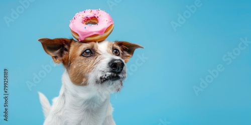 Dog With Donut. Funny Jack Russell Terrier with Donut Hat. Adorable Dog Breeds with Sweet Treats 