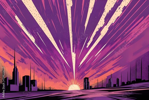 Mesmerizing display of purple lightning strikes on vintage comic book motif