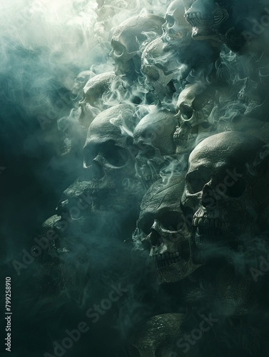 Ominous Skulls Drifting in a FogFilled Void A Gothic Horror Film Inspired Scene
