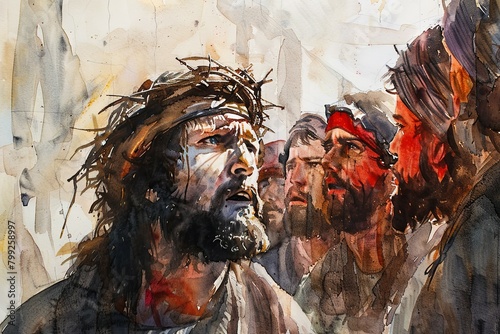 Poignant Spiritual Portrait of the Suffering Messiah in Watercolor
