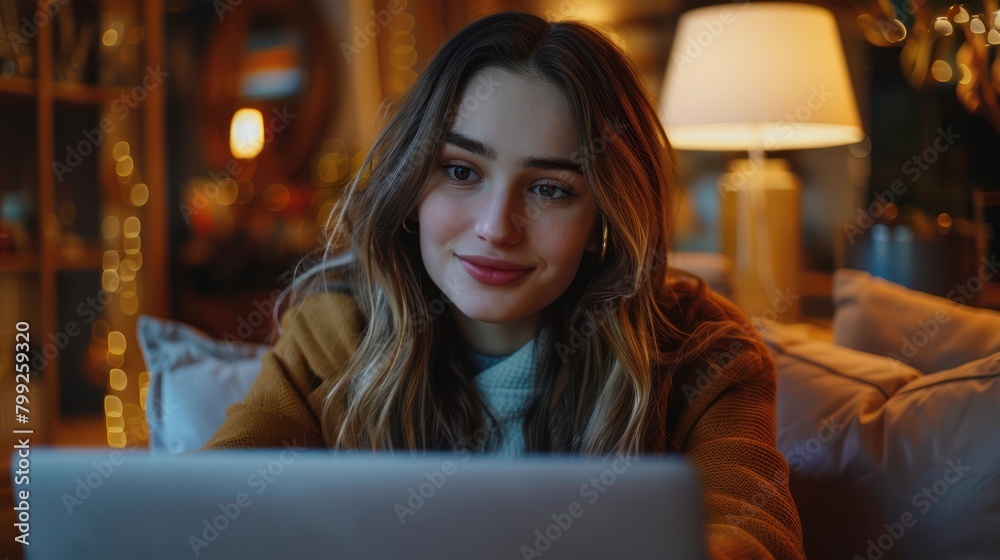 Medium shot of a young professional using a laptop to engage in a virtual language exchange session with a peer abroad Medium shot of a young professional using a laptop to engage in a virtual language exchange session with a peer abroad