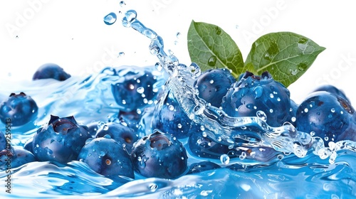 Blueberry Splash Water Isolated on White Background - Fresh Fruit in Motion Splash of Blueberry