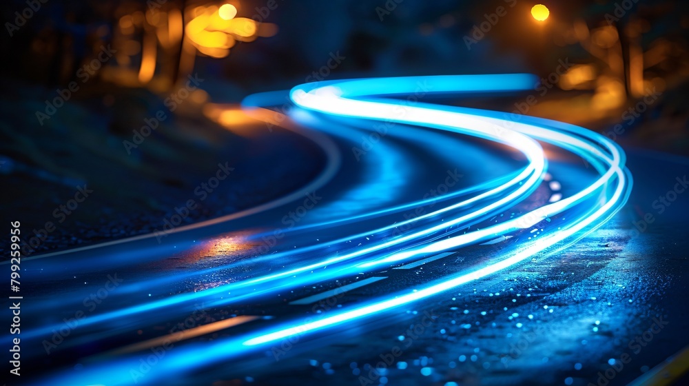 Blue LED light trails illustrating high-speed internet connections Blue LED light trails illustrating high-speed internet connections