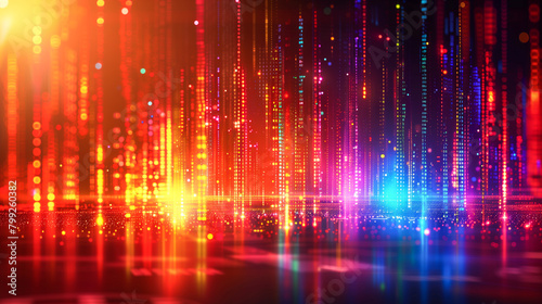 Abstract digital data streams in a colorful bokeh background