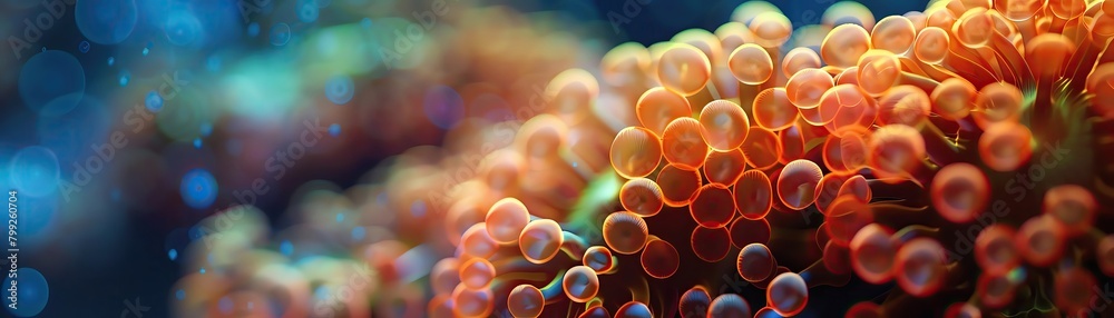 Detailed close up of coral polyps blooming, revealing new species and underwater ecosystems Detailed close up of coral polyps blooming, revealing new species and underwater ecosystems