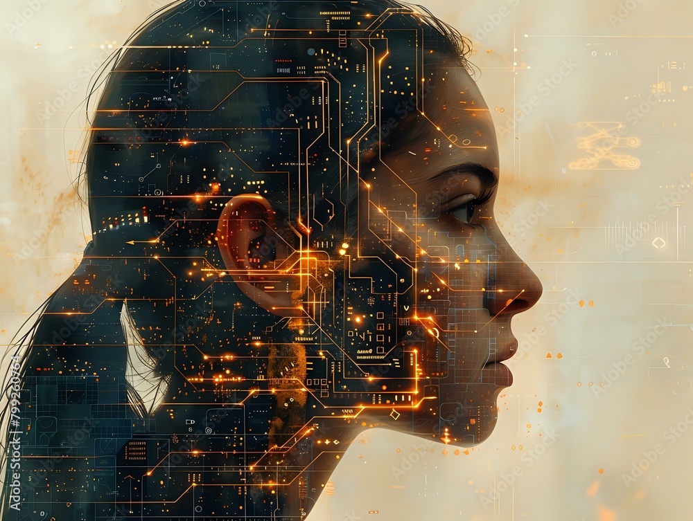 Tech-Enhanced Intelligence: Human Head with Circuit Board