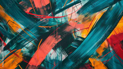 Vibrant abstract painting with bold brushstrokes and a dynamic color scheme photo