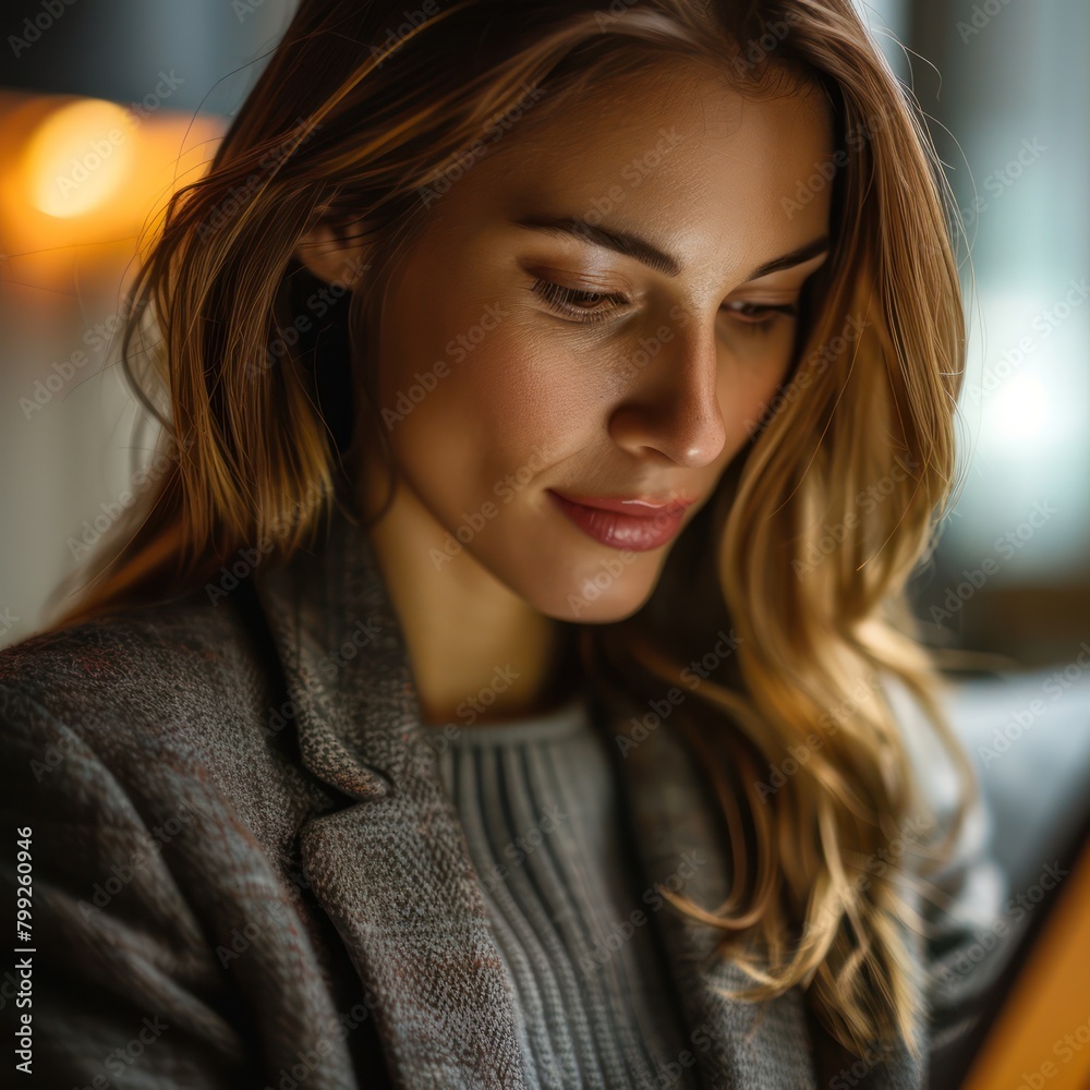 Close-up of a professional woman accessing an online course on her tablet during a lunch break, focused on the screen Close-up of a professional woman accessing an online course on her tablet during a lunch break, focused on the screen